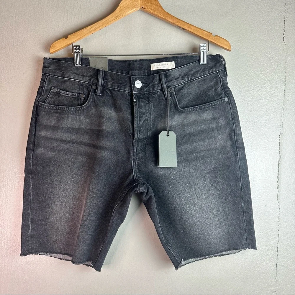 All Saints switch black washed skinny men’s shorts Sz 34 - Picture 4 of 11